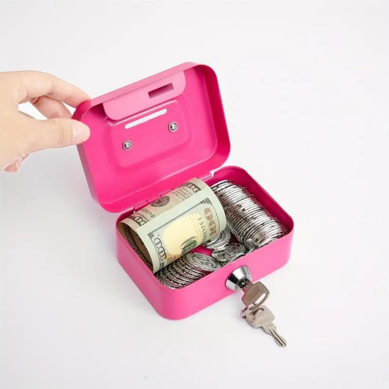 Mini Money Saving Storage Box with Key, Multipurpose Portable Coin Deposit Box with Handle, Pink Home Decor Supplies