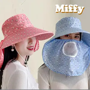 Topi Wanita Anti Matahari Musim Panas Dengan Penutup Wajah Double Protection Kekinian Fashion Import