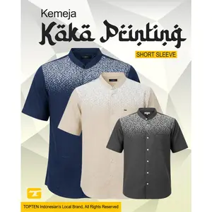 TOPTEN Kemeja Koko Pria Lengan Pendek Bahan Katun Variasi Printing Warna Khaky