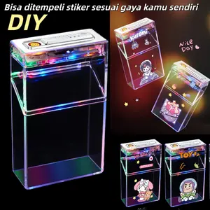 Kotak  LED Transparan dengan Korek Api Elektrik USB Rechargeable  Tungsten Windproof  Tahan Air