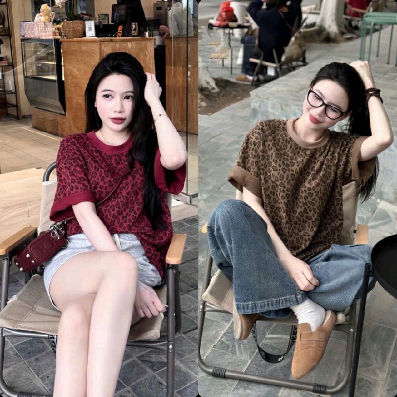 Áo thun cotton 2 chiều (40-70kg) họa tiết da beo form dáng rộng 0