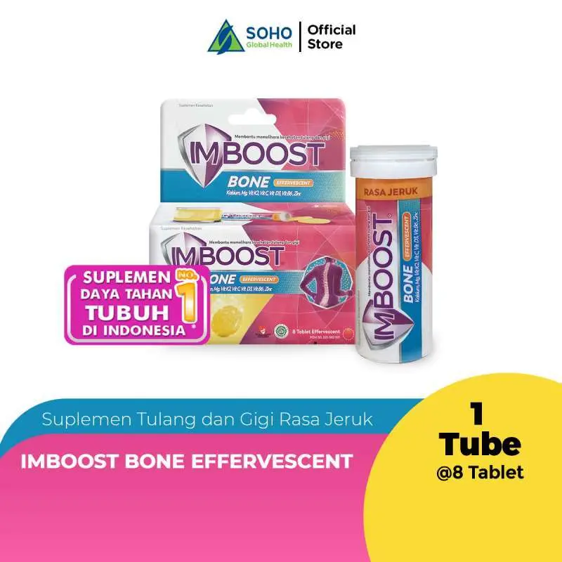 Imboost Bone Effervescent Suplemen Tulang Gigi Rasa Jeruk 8 Tablet Sudah BPOM