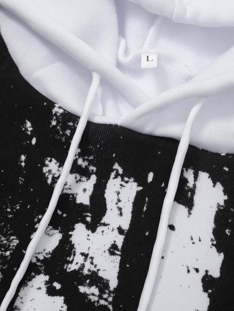 Product Introduction of Unisex Men's Splash Ink Print Drawstring Hoodie, Fashion Long Sleeve Pocket Sweatshirt for Daily Outdoor Wear, Men Clothes Pullover Tops for Spring & Fall, Menswear, Emo Outfits 4