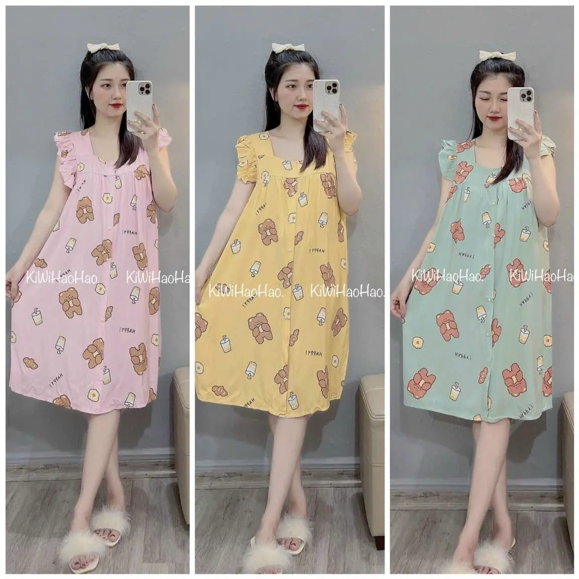 Váy bầu lanh lụa, cánh tiên cúc ngọc, Váy ngủ, Váy mặc nhà mền mịn , mát nhẹ, freesize rộng rãi cho các mom từ 45kg - 70k