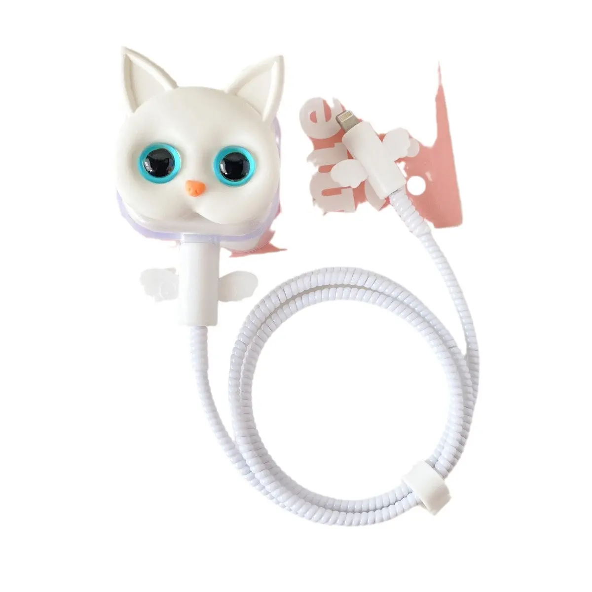 Pelindung Kabel Pengecas Silikon, Piawaian British, Sarung Pengecas Apple 20W, Reka Bentuk Wajah Kucing, untuk Apple iPhone, Pelindung Kabel USB, Penggulung Kabel, Gigitan Kabel cable  protector casing  charger honor Barbie