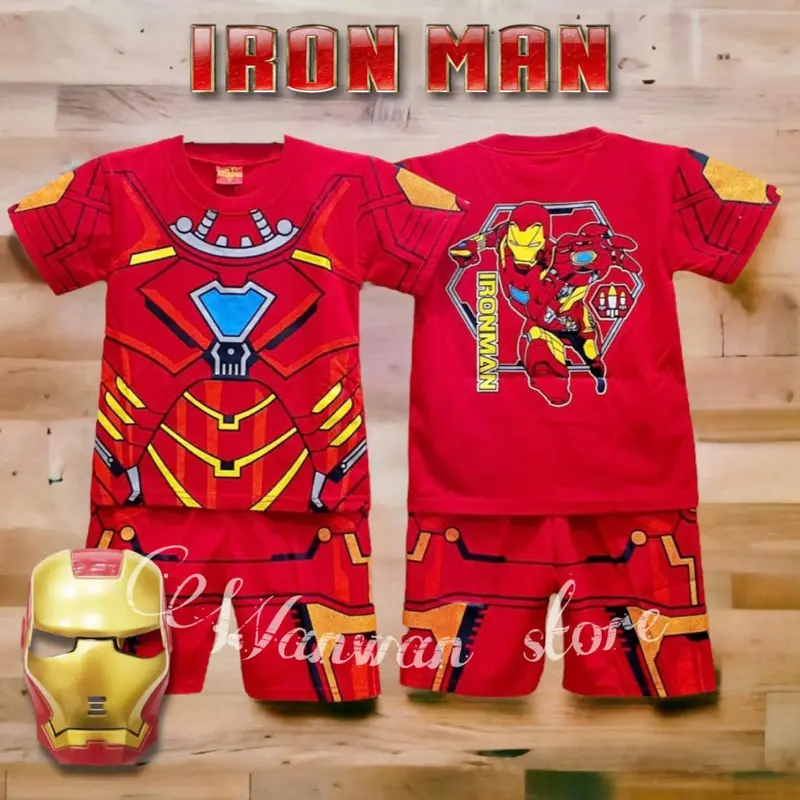 Baju Kostum Ironman Anak Laki Lengan Pendek Terbaru Pakai Topeng fashion Motif 0