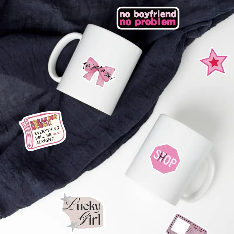 Pink Themed Sticker, 50pcs/set Cute Cartoon Sticker, DIY Decorative Sticker for Phone Case, Computer, Guitar, Bag, Water Cup, Scrapbook, Screen Protector 6