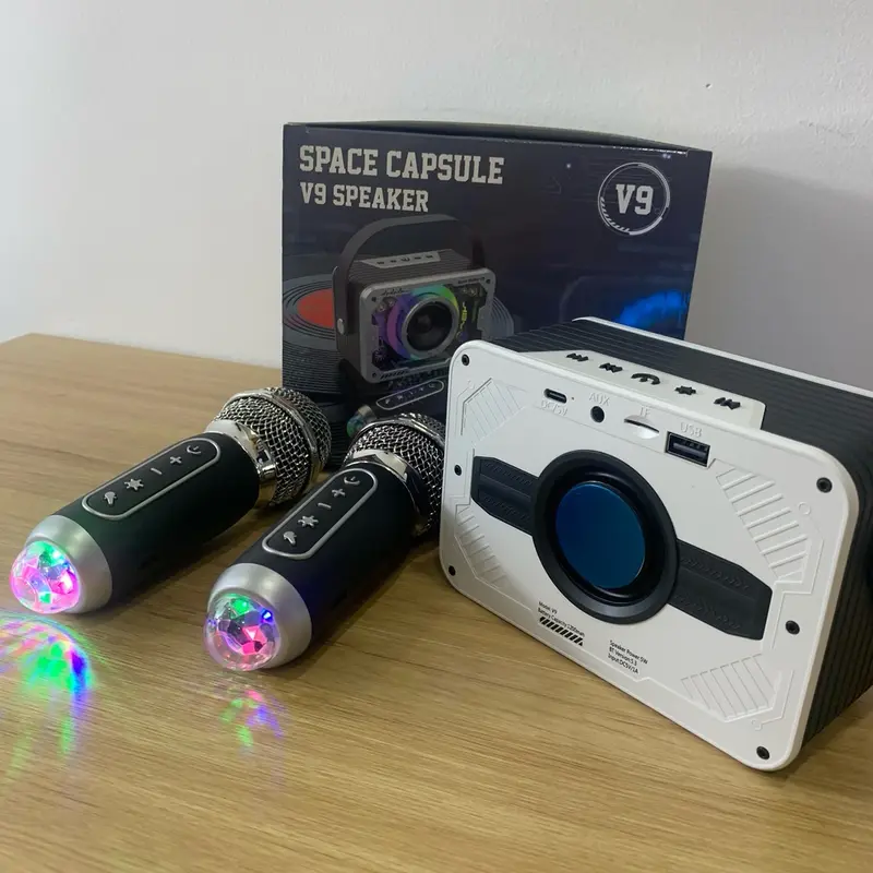 Loa karaoke bluetooth V900,công suất 20w  tặng kèm 2 míc không dây, đèn led cảm ứng theo nhạc Nghe Nhạc Củ Loa 8
