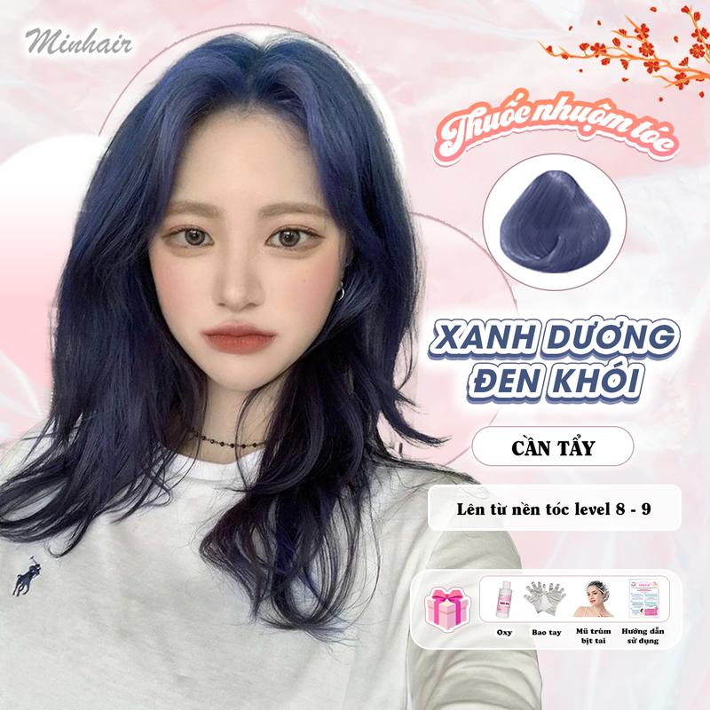 Thuốc nhuộm tóc Xanh Dương Đen Khói tặng kèm oxy trợ dưỡng và bao tay trùm đầu bịt tai Minhair Nữ Đổi Màu Tóc Nam Nữ Women Serum