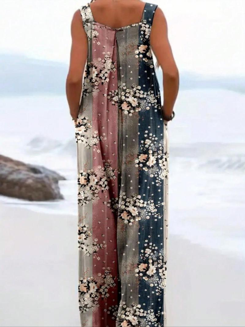 Product Introduction of Women's Floral Print Jumpsuits, Casual Sleeveless Jumpsuits for Summer, Ladies Clothes for Beach Holiday Vacation 8