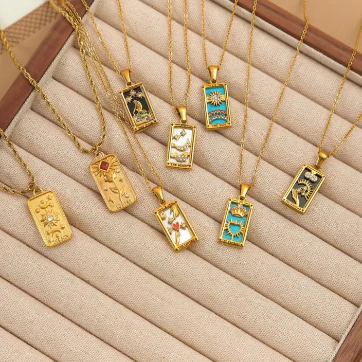INS Hot Sale Pendant Jewelry Rectangular Drip Zircon Tarot 0132