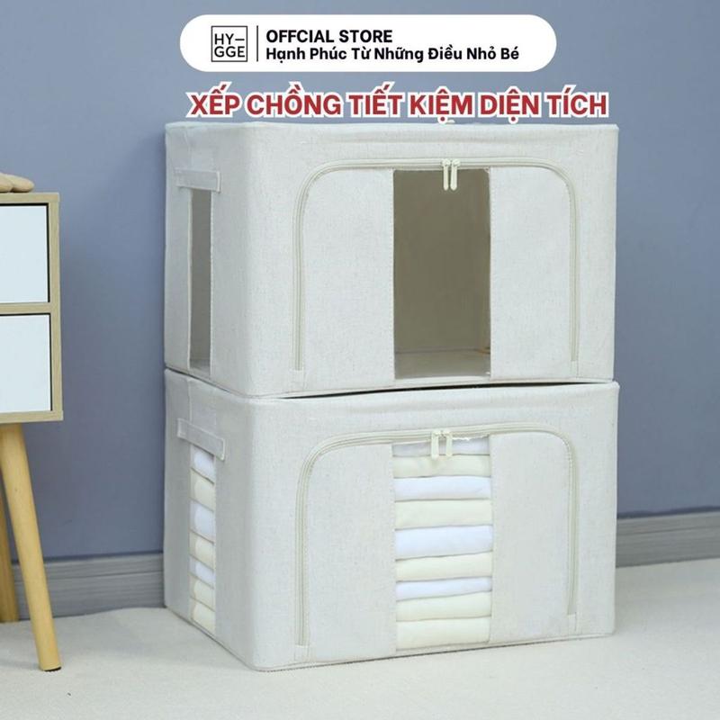 Hộp Lưu Trữ Quần Áo Vải Canvas Có Khóa Kéo Khung Kim Loại Gập Gọn Tiết Kiệm Diện Tích SP2706 5