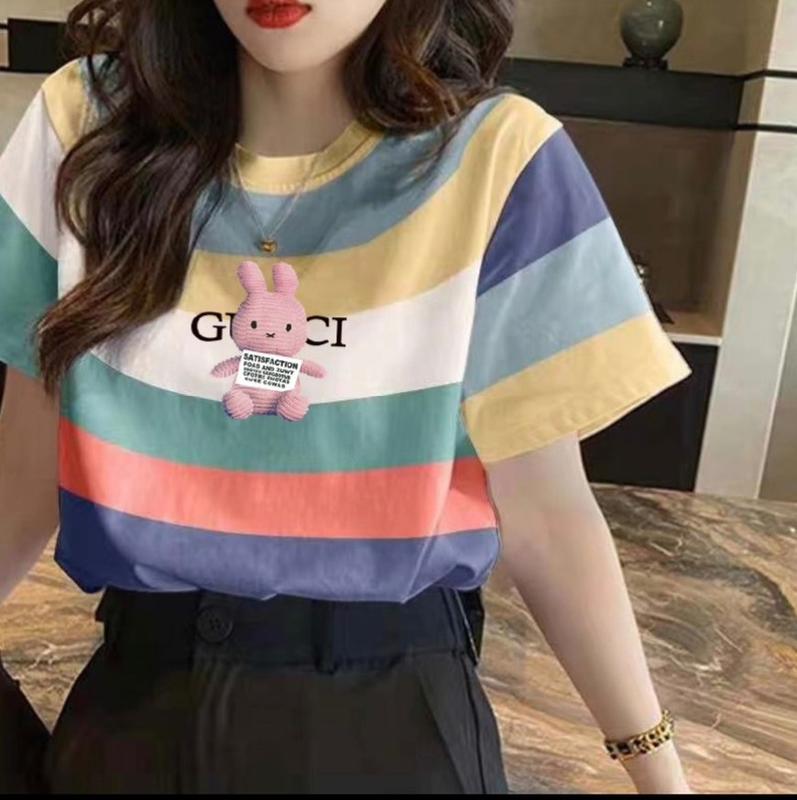 Áo Thun Kẻ Sọc Ngang In Chú Thỏ Cute T060 Nữ Women Cổ Tròn Top áo phông nữ