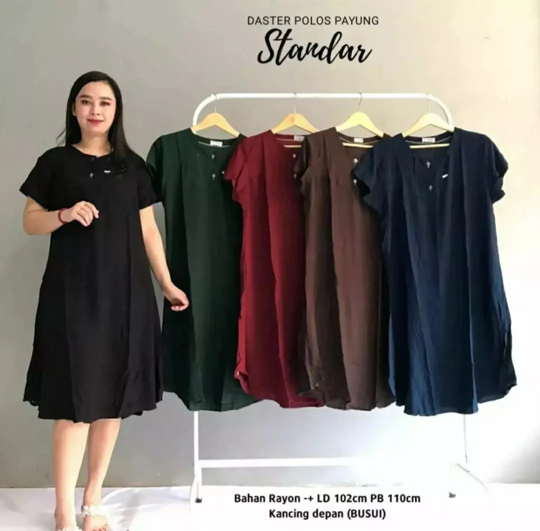 Daster Polos wanita kekinian terbaru bahan rayon Dress Nyaman Busui Kancing Bumil Gaun Tidur Panjang