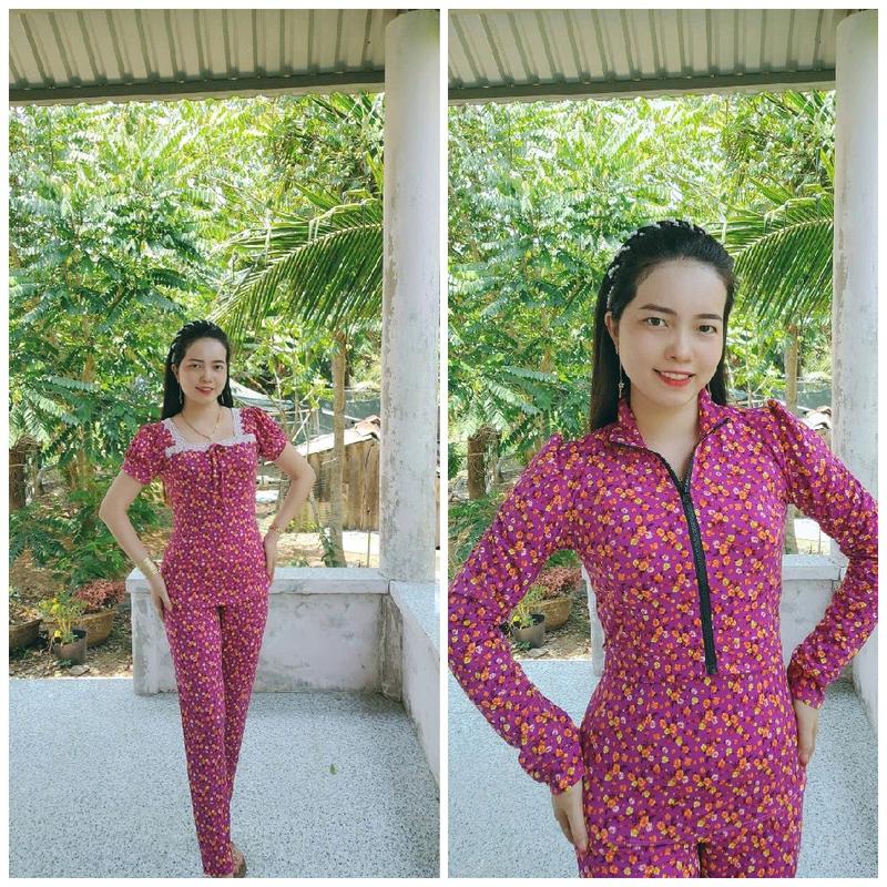 sét 3 món kèm áo khoác tay 2 lớp quần dài ống nhỏ size 40-78kg cổ vuông tay ngắn Nữ Women 5