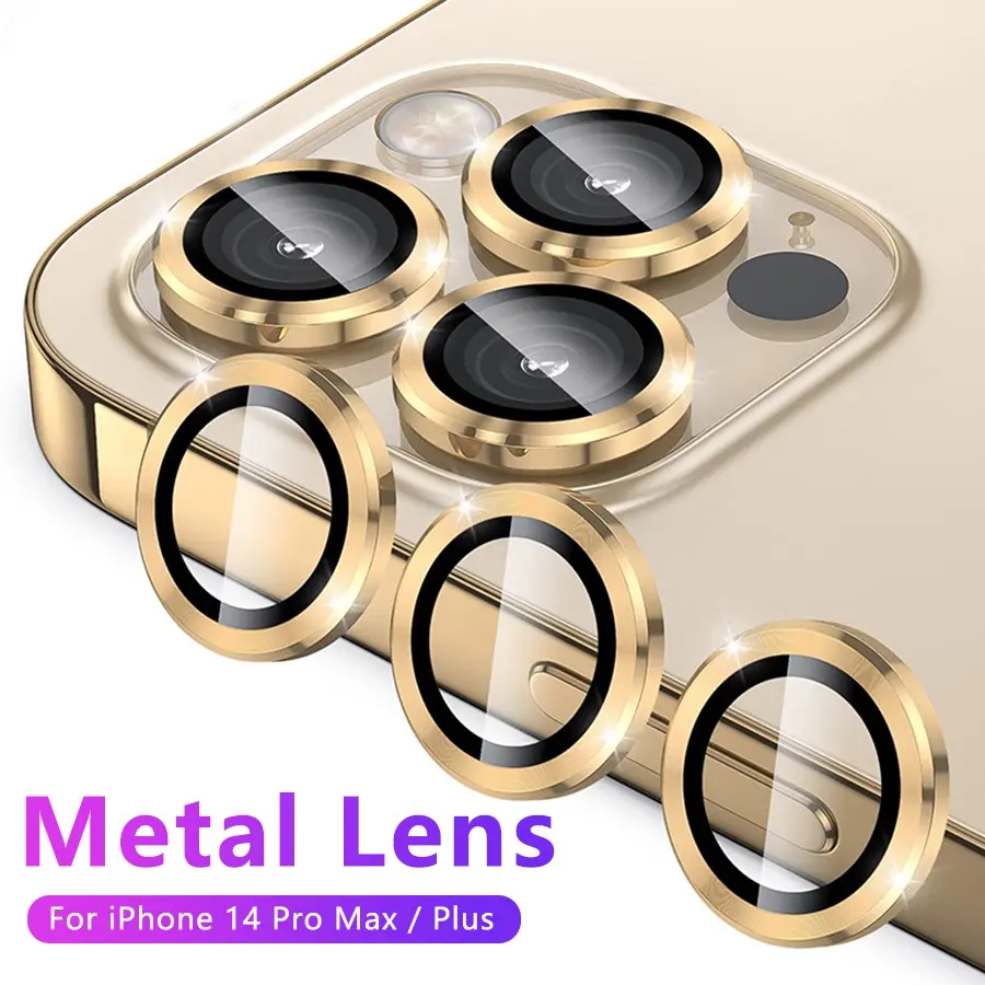 For iPhone 16/15/14 Pro Max /16/15 /14 Plus Back Camera Lens Protector Tempered Glass With Metal Ring 11/12/13 Lens protective film