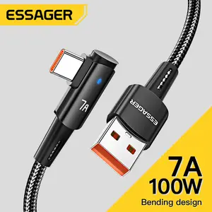 Essager 7A USB Type C Cable Angled For OPPO 100W Fast Charing Cord For Honor Huawei P40 Oneplus Realme USB-C Charger Data Wire