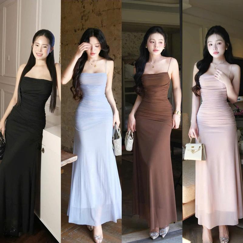 D711 Đầm 2s Thun Bún Chất Lưới Qc Co Giãn Mịn Đi Biển Dự Tiệc Slay Sang Chảnh