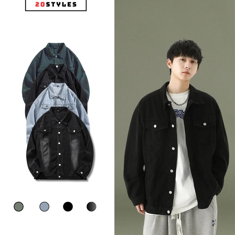 Áo Khoác Jean Nam Nữ 4 màu , Áo Khoác Bò Nam Unisex Form Rộng phong cách Basic Hàn Quốc hot 2024 Menswear Denim Nhung Jacket Có Cổ Có Túi