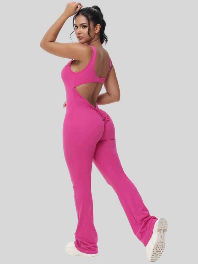 Product Introduction of Women's Cut Out Flared Sports Jumpsuit, Sport Scoop Neck Backless Tank Jumpsuit, Ladies Sportswear Clothing, Tummy Control 5