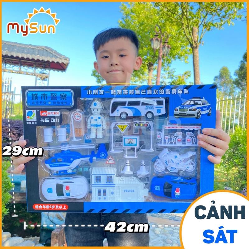 Bộ đồ chơi xe cảnh sát POLICE mô hình cho bé: Ô tô, Moto, Trực thăng - MySun Toy