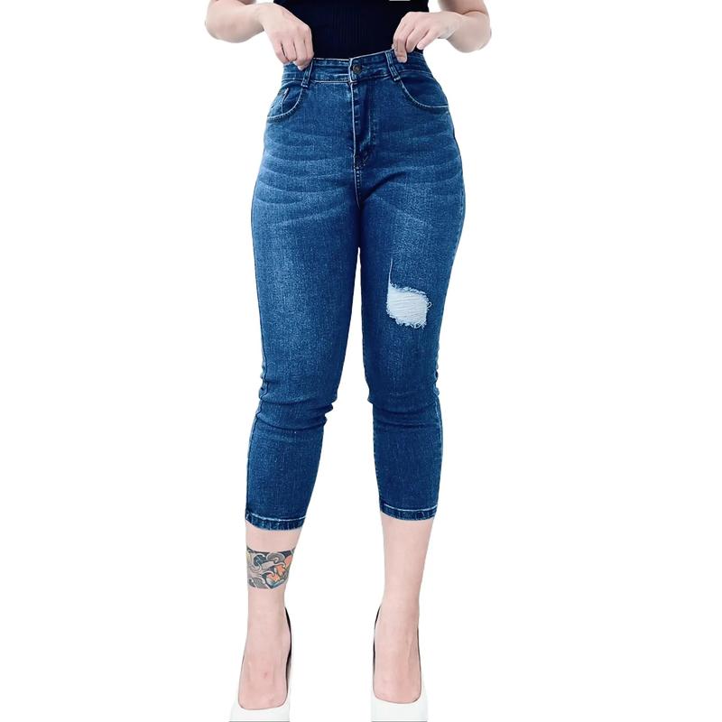 Quần Jean 9 Tấc BigSize Co Dãn Mạnh, Lưng Cao, Màu Xanh Đậm Was Râu Mèo 4204 Hottrend Nữ Pants Denim Women  quần  jean giãn quần  jean baggy phom om