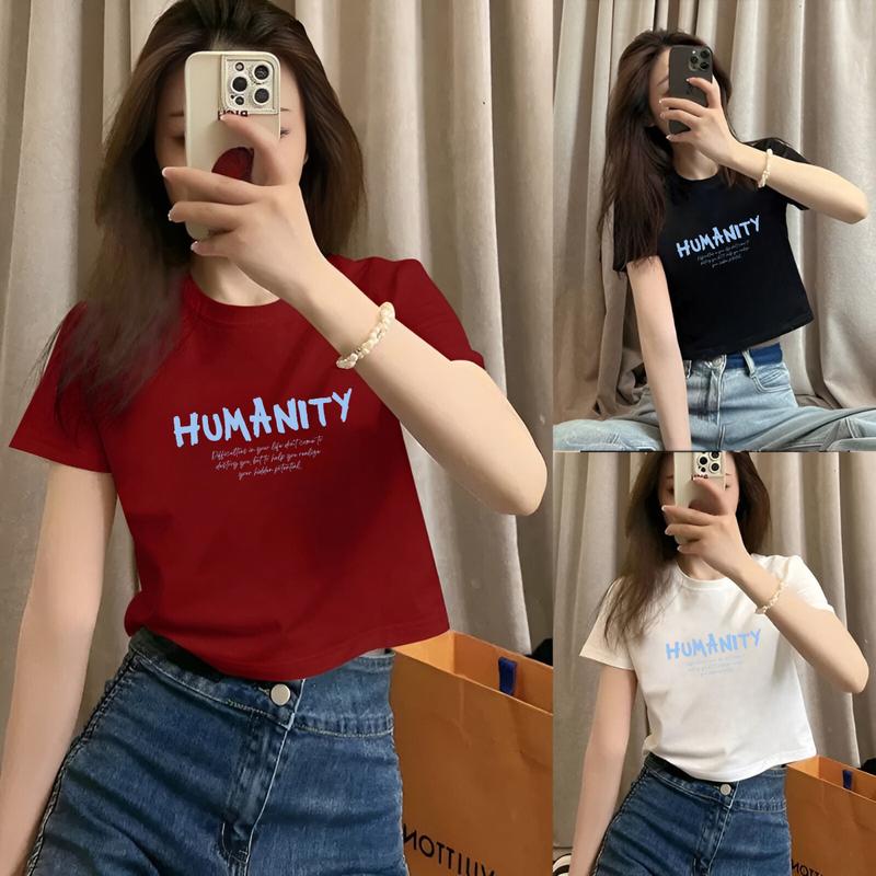 Áo croptop nữ in chữ HUMANITY- Áo thun croptop ôm cổ tròn - LOZA CR7551 Women