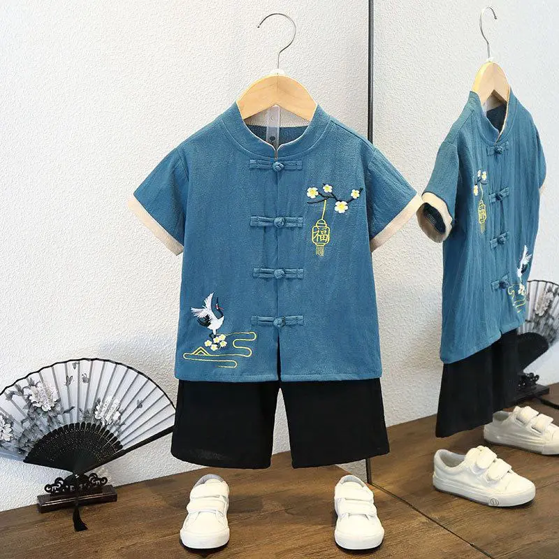 Setelan Cheongsam Anak Cowok RED OR BLUE LAMPION BORDIR BOYSET import keren baju imlek xincia gong xi 0