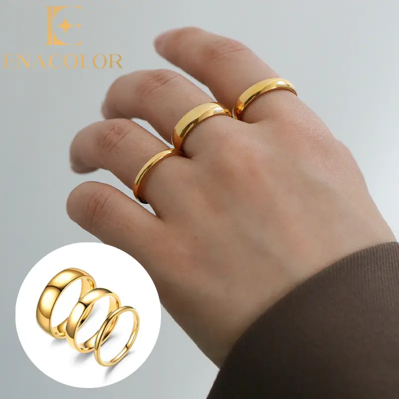 Enacolor Titanium Steel 18K Gold Plated Smooth Minimalism Rings for Women Men Couples Fashion Jewelry Accessories