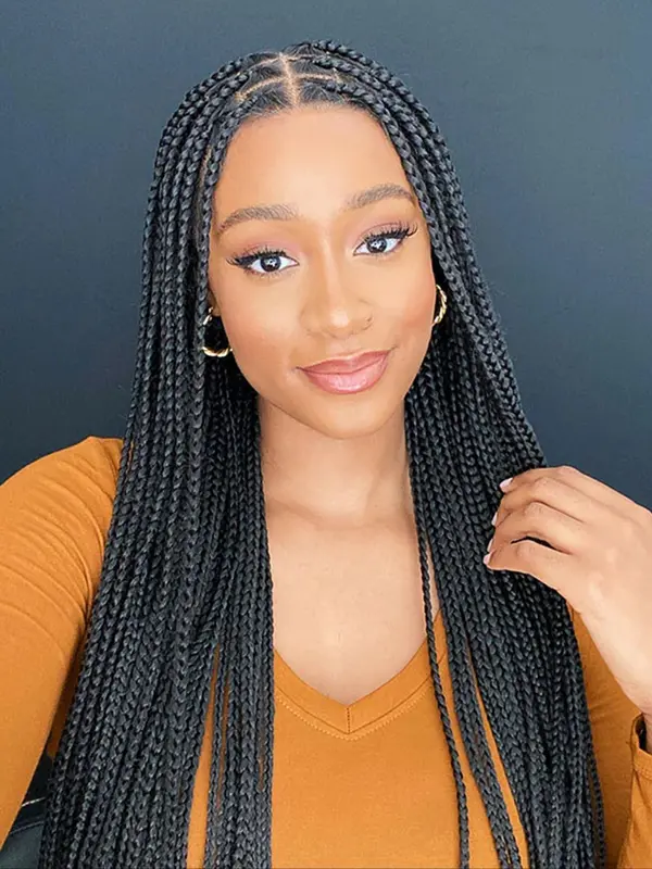 Women's Fashion 36inch Long Braided Lace Wigs with Baby Hair, Natural Fluffy Soft Synthetic Hair Wigs for Daily & Party Use 0
