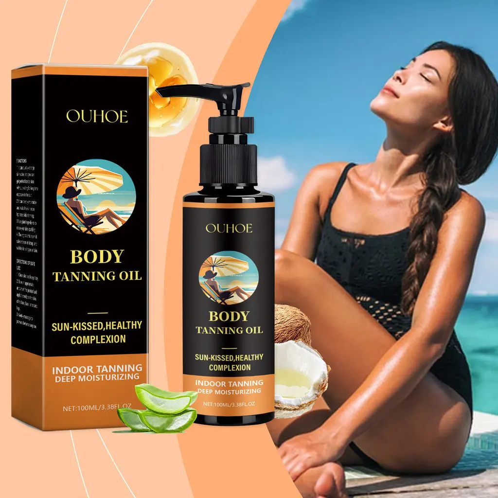 โลชั่นฟอกหนัง OUHOE 100ml เหมาะสำหรับฤดูร้อน กลางแจ้งและชายหาด บรอนเซอร์ อ่อนโยนและให้ความชุ่มชื้น น้ำมันเปลี่ยนสี
