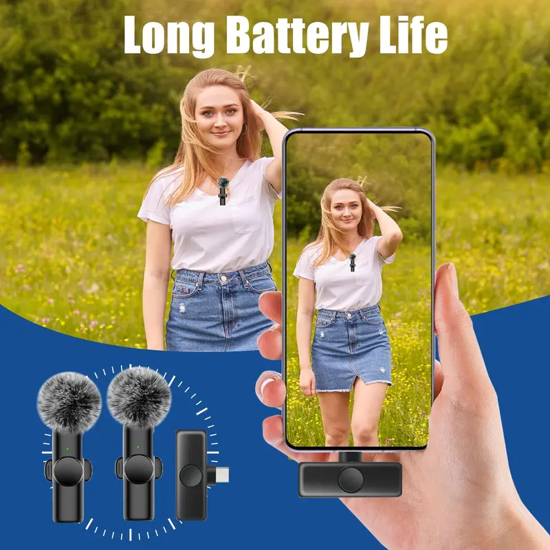 Wireless Lavalier Lapel Microphone, USB Rechargeable Omnidirectional Condenser Recording Mic for Interview Video Podcast, Professional Microphone for iPhone, iPad, Audio 5