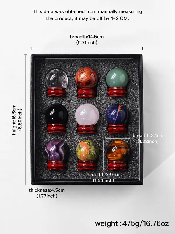 9-piece Set Natural Crystal Decoration, Mini Polished Ball, Energy Feng Shui Ball, Jewelry Accessories for Home & Office Decor 1