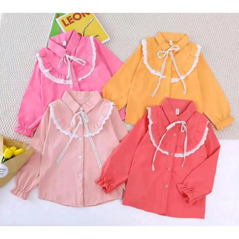 6-10th kemeja anak cewek / kemeja panjang import / kemeja renda anak import 7