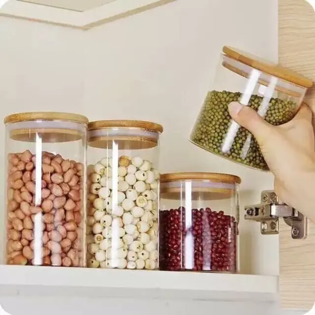 Lọ thủy tinh borosilicate nắp gỗ cao cấp - nhiều dung tích Đựng Đồ Ăn Đựng Gia Vị