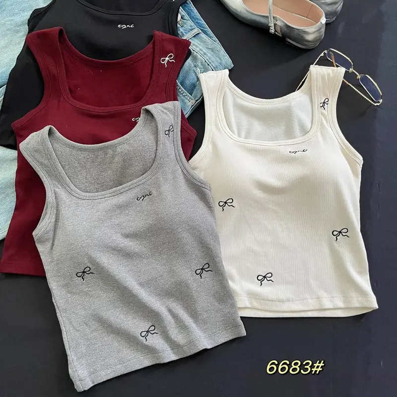 Áo Vest Mỏng Cho Nữ, Có Đệm Ngực Cố Định, Thiết Kế Thêu, Có Nơ, Kiểu Y 0