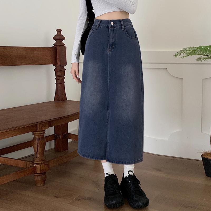 2212# Forking Denim Skirt Women Mid-Length High Waisted Hip Wrap Skirt 7