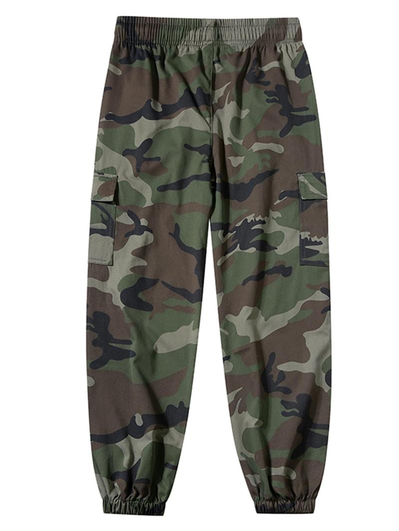 Product Introduction of Men's Camo Print Pocket Elastic Waist Cargo Pants, Regular Fit Casual Fashion Trousers for Outdoor Hiking, Woven Bottoms for Men 2
