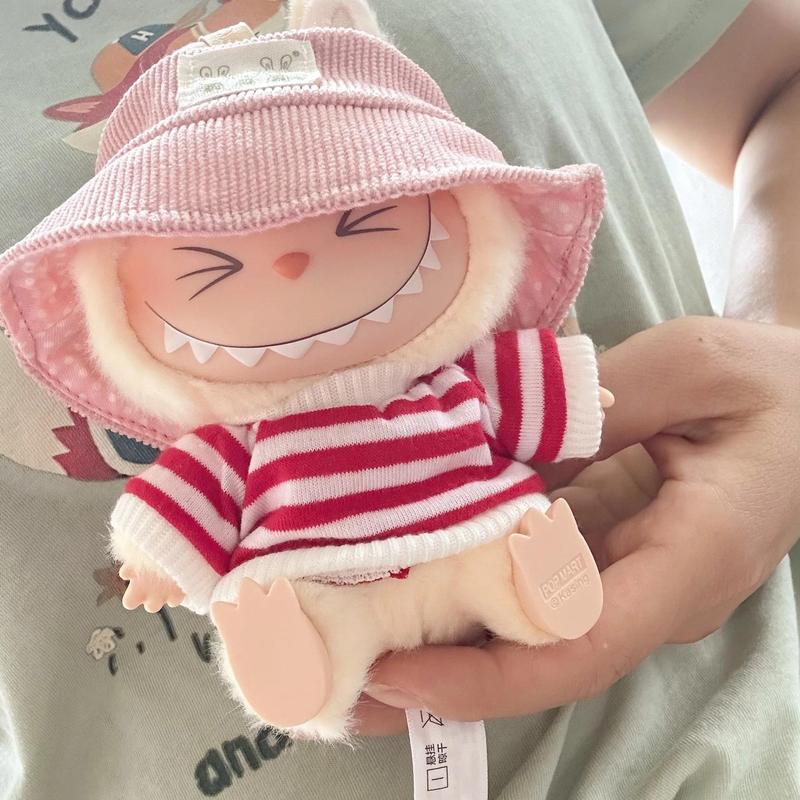 TK Mini Plush Doll'S Clothes Outfit Accessories For Labubu V1 V2 Idol Dolls Striped shirt Pocket overalls Clothing 2