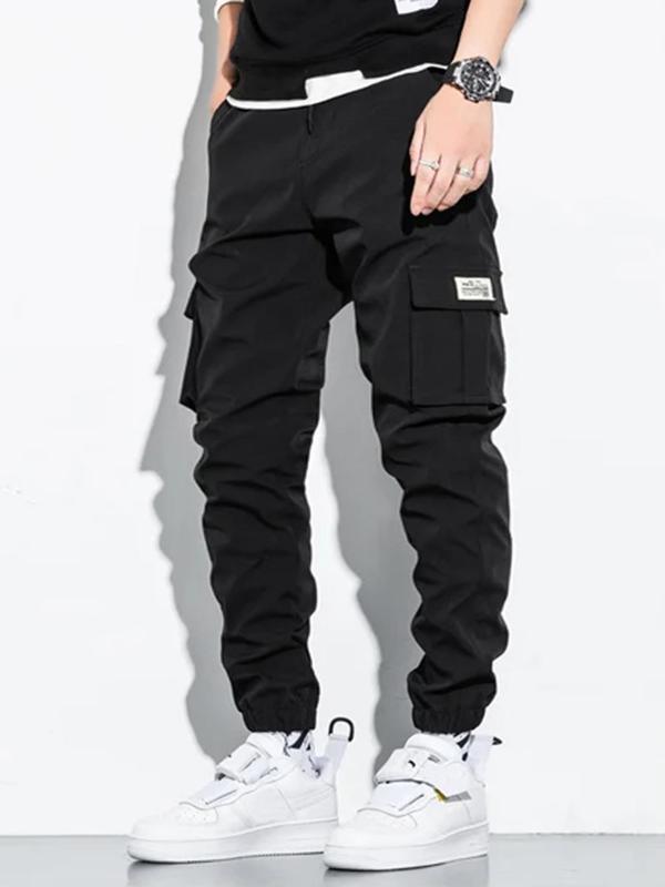 Men's Letter Patched Pocket Cargo Pants, Stylish Loose Drawstring Trousers, Drippy Outfits, Going Out Outfit, Menswear Clothing 0