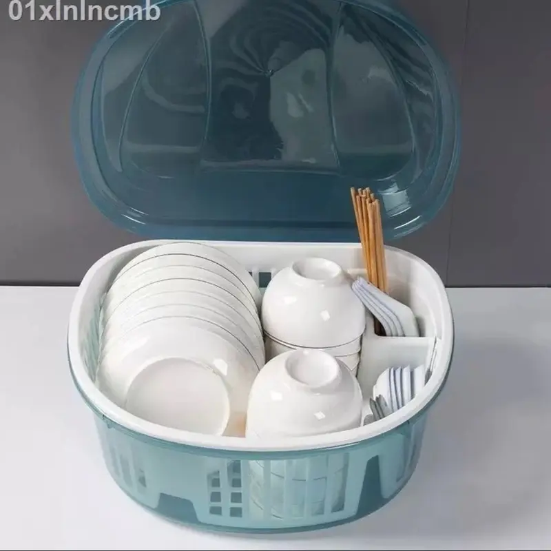 ￼Giá Nhựa Úp Chén Đĩa Ráo Nước Có Nắp Đậy Tiện Dụng Cho Nhà Bếp ( Giao màu ngẫu nhiên) 0