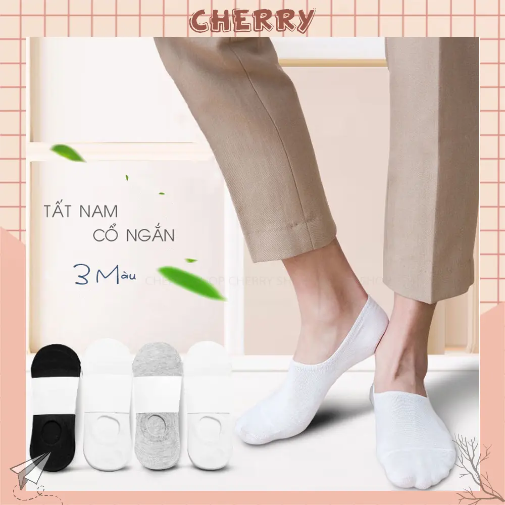 Tất lười nam, tất cổ ngắn nam 3 màu đen trắng xám chất liệu Thun Cotton