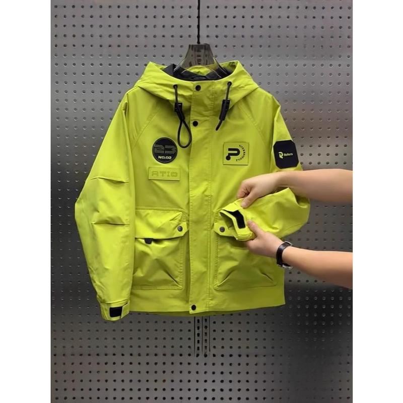 Men's Jacket Spring Autumn New Workwear Hooded Loose Coat Korean Style Versatile Outdoor Jacket Youth Men's Clothing 4