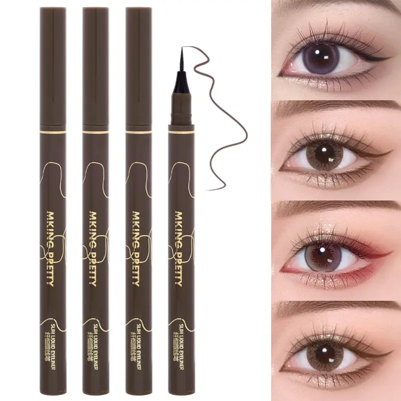 Bút Kẻ Mắt Siêu Mịn 0.005Mm, 4 Màu, Không Thấm Nước, Nằm, Tằm, Bút Kẻ Mắt Màu Nâu Và Đen, Mịn Và Lâu Trôi, Nhanh Khô, Mắt To, Dụng Cụ Trang Điểm Hữu Ích 0
