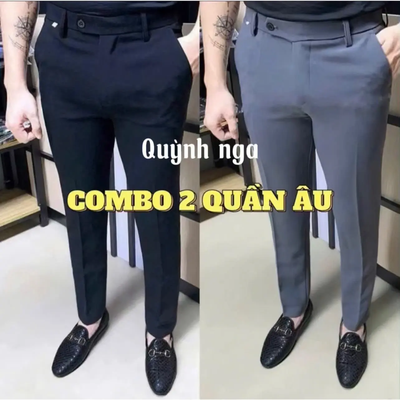 Combo 2 quần âu, quần tây nam chất vải dầy dặn mềm mịn chống nhăn chống xù Menswear