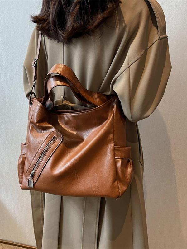 Women's Solid Large Capacity Tote Bag, Fashionable Casual Shoulder Bag for Work & Daily Used, Casual Trendy Versatile High-quality Daily Commuting Bag, Girl Fashionable Shopping Bag 6