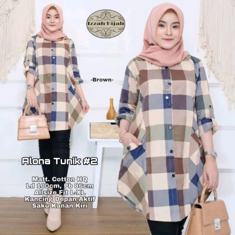 MUMU - ALONA TUNIK MOTIF KOTAK #2 !! Atasan Tunik Kotak Kotak Bisa COD Alona Tunik #2 by MUMUFASHION SOLO Kaos Lembut Muslim Wanita Panjang Katun Remaja Dewasa