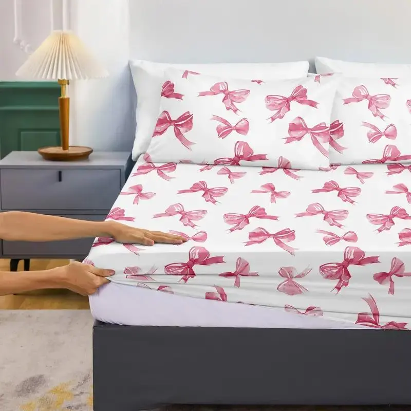 Bowknot Pattern Bedding Set, 1 Count Bedspread & 2 Counts Pillowcase without Filler, Soft Breathable Bedding Set for Home Bedroom Hotel 4