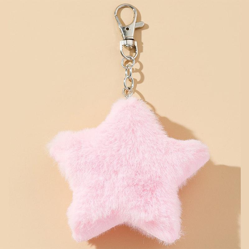 Product Introduction of New Star Plush Pendant Keychains for Women Girls Pentagram Key Chains Rings Hairball Bag Keyring Holder Charm Jewelry Accessory 10