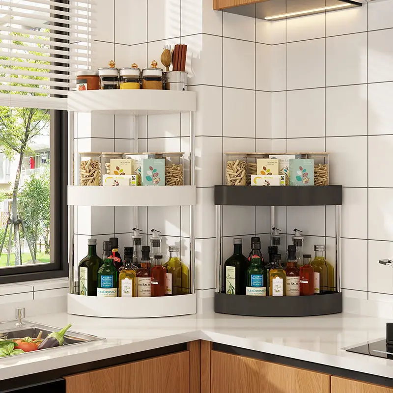 Kitchen Storage Rack Corner Shelf Countertop Spice Rack Oil Salt Sauce Vinegar Organizer Snack Rack Bathroom Washstand Multifunctional
